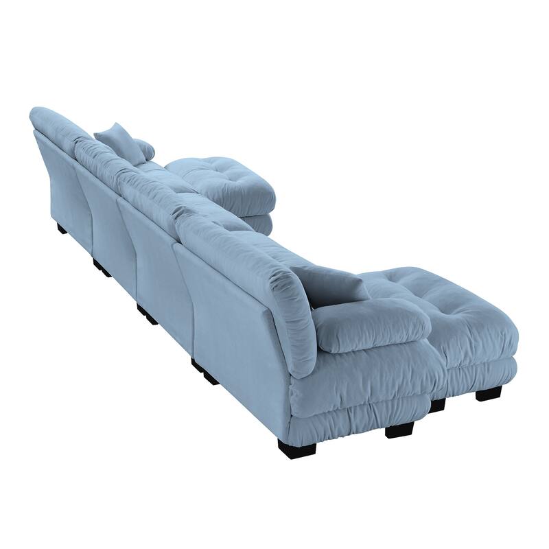 GDFStudio - Alden Chenille 4 Seater Cloud Sofa with Twin Ottoman Set