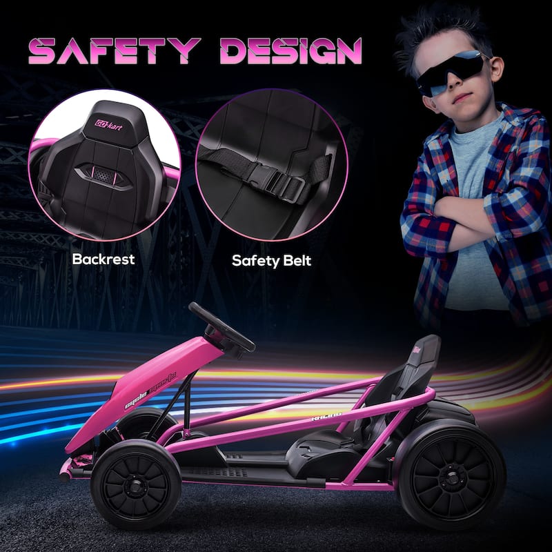 Aosom 24V 8.1 MPH Electric Go Kart, Drifting Car Battery Powered Ride on Toy Outdoor with Slow Start, Music, Horn Honking