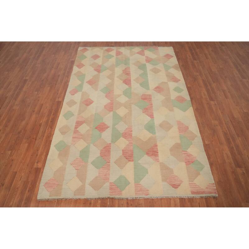 Hand Woven Oriental 100% Wool Carpet Southwestern Modern Multi-Colored Kilim Area Rug - 8' 11'' X 5' 10''