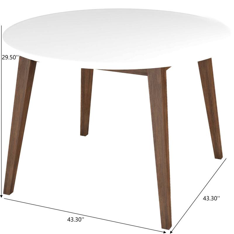 Paloma Mid-Century Modern Round Dining Table in White Solid Wood, 43.3 Inches for Kitchen, Dining Room, Dinette, Breakfa