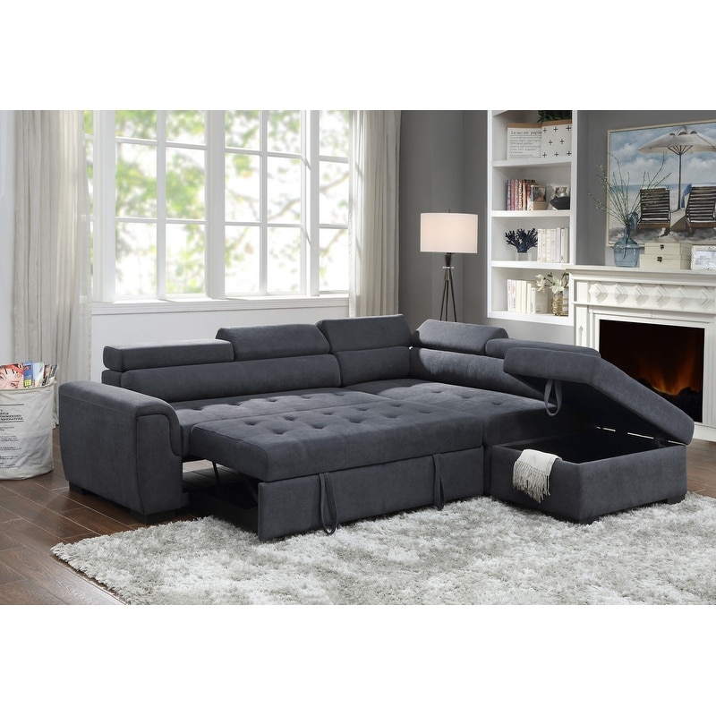 Haris Dark Grey Fabric Sleeper Sofa Sectional Sofa