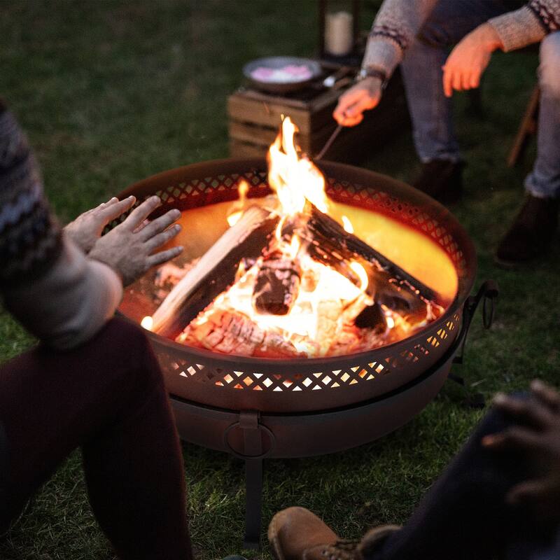 42 inches Outdoor Fire Pit with Spark Screen and Log Poker