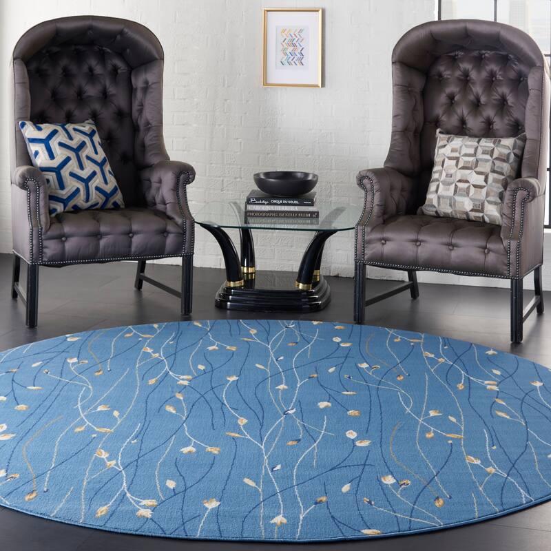 Nourison Grafix Floral Botanical Transitional Area Rug - 8' Round - Light Blue
