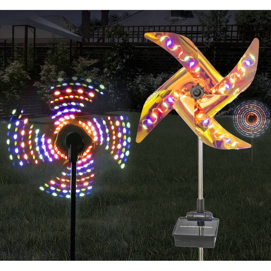 Solar LED Windmill Spinner - RGB Solar LED Wind Spinner W/ 8 Effect Modes - 2 pack