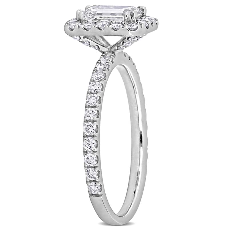 Miadora 1 5/8ct TDW Emerald-Cut and Round-Cut Diamond Engagement Ring in 14k White Gold