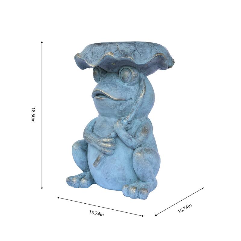 Solar Powered Frog with Lotus Leaf Outdoor Plant Stand - 18.5"