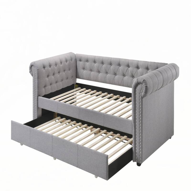 Smoke Gray Fabric Daybed with Trundle (Twin)