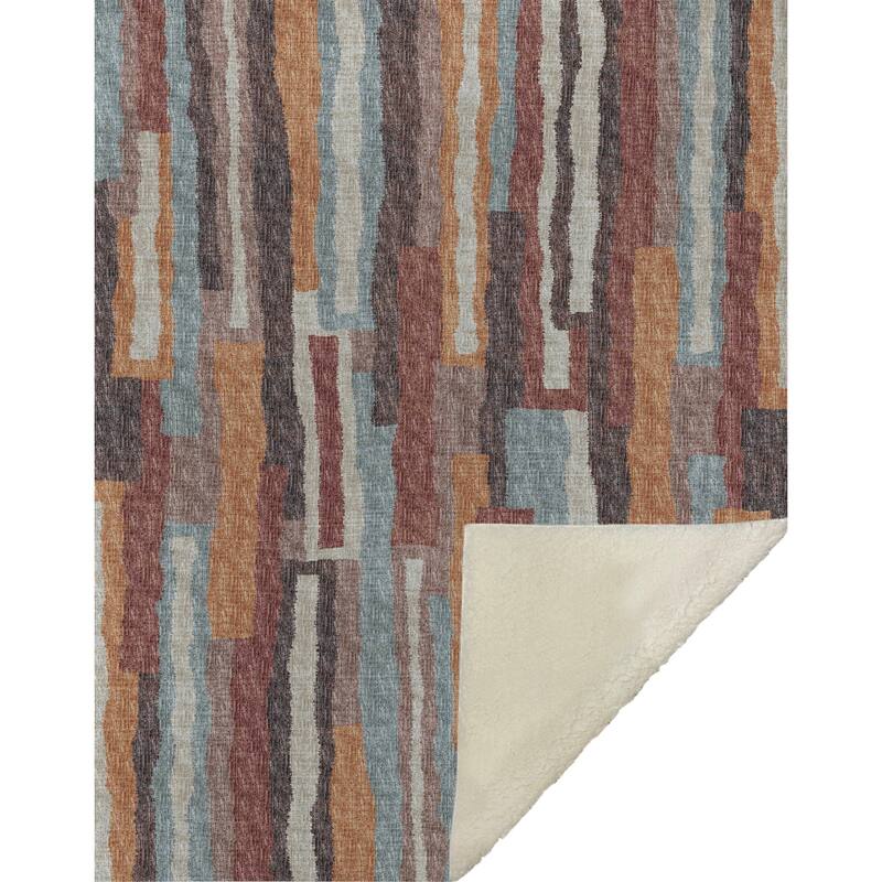 Premium Machine Washable ASB78 Block Stripes Sherpa Throw Blanket