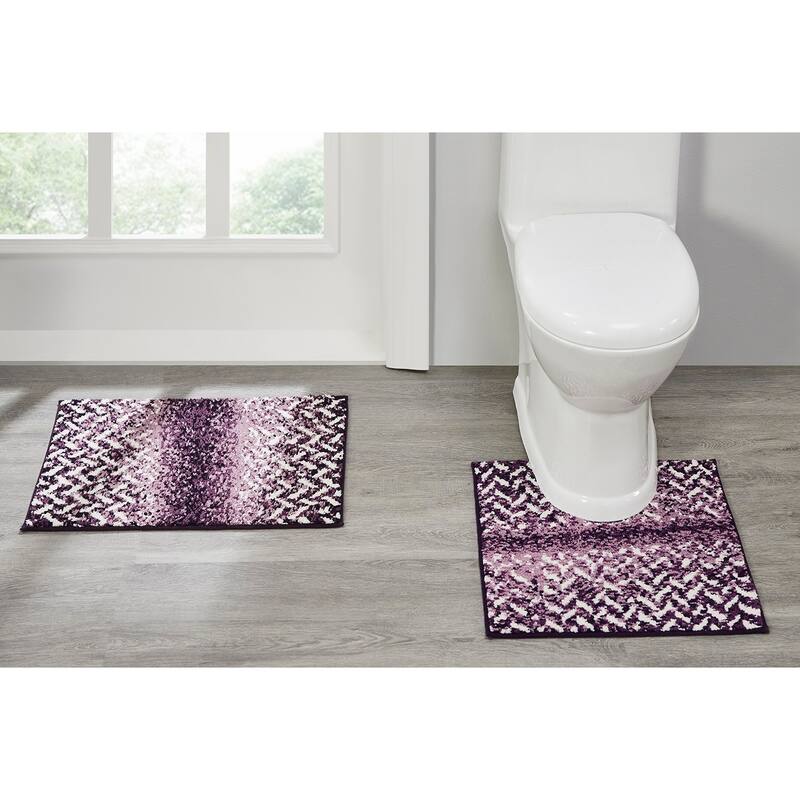 Better Trends Casablanca Collection 100% Micro Polyester Soft Plush & Absorbent Water Machine Washable 2 Piece Bath Rug Set - 2 Piece Set (17" x 24" | 20" x 20") - Purple