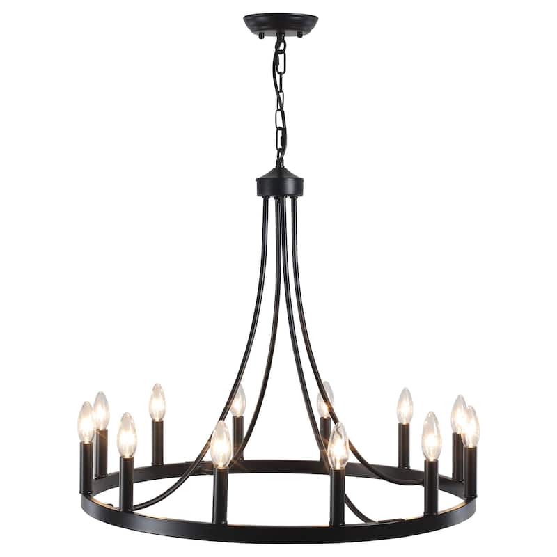 12-light Rustic Farmhouse Wagon Wheel Chandelier Candle Dining Room Lighting - N/A