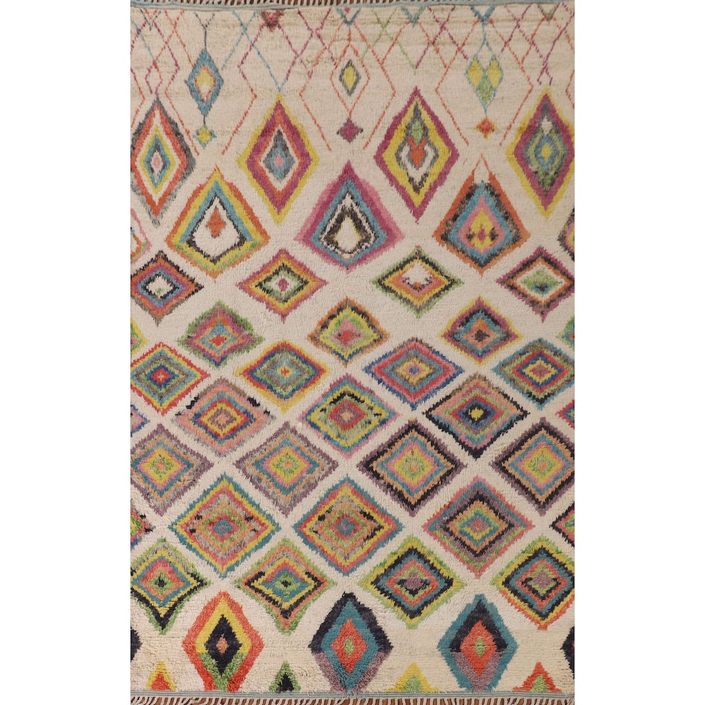 Geometric Moroccan Pakistan Area Rug Handmade Wool Carpet - 7'11" x 10'10"