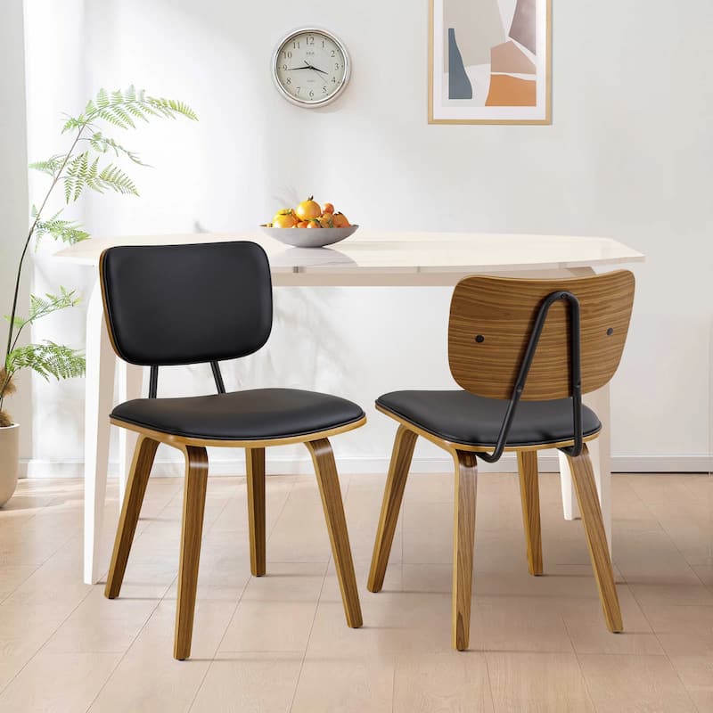 Faux Leather Upholstered Dining Chairs Set of 2/4 with Wood Legs - 32.3"H x 18.5"W x 21.8"D - Set of 2 - Black-PU back