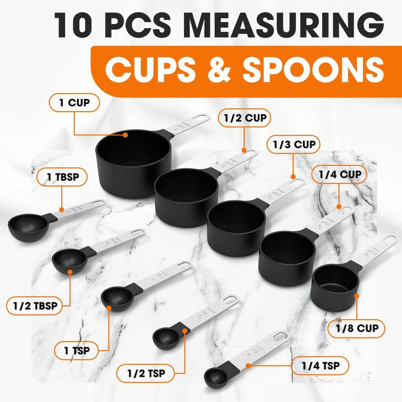 Cheer Collection Measuring Cups and Spoons Set for Precise Cooking and Baking 10 Piece Nesting Design