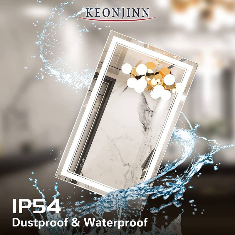 Keonjinn LED Front Light Bathroom Vanity Wall Mirror, Anti-Fog, Dimmable
