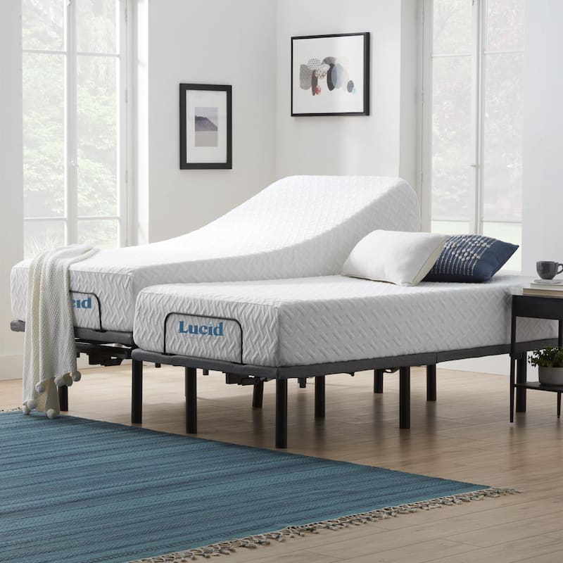 Lucid 12-inch Gel Memory Foam Mattress and Adjustable Base Set - Split King - Plush