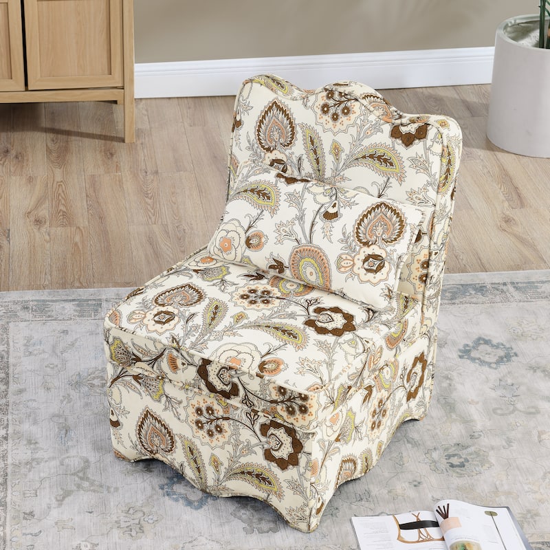 Roomfitters Floral Flannel Accent Chair with Pillow, Armless Upholstered Lounge Chair with Soft Cushion for Living Room