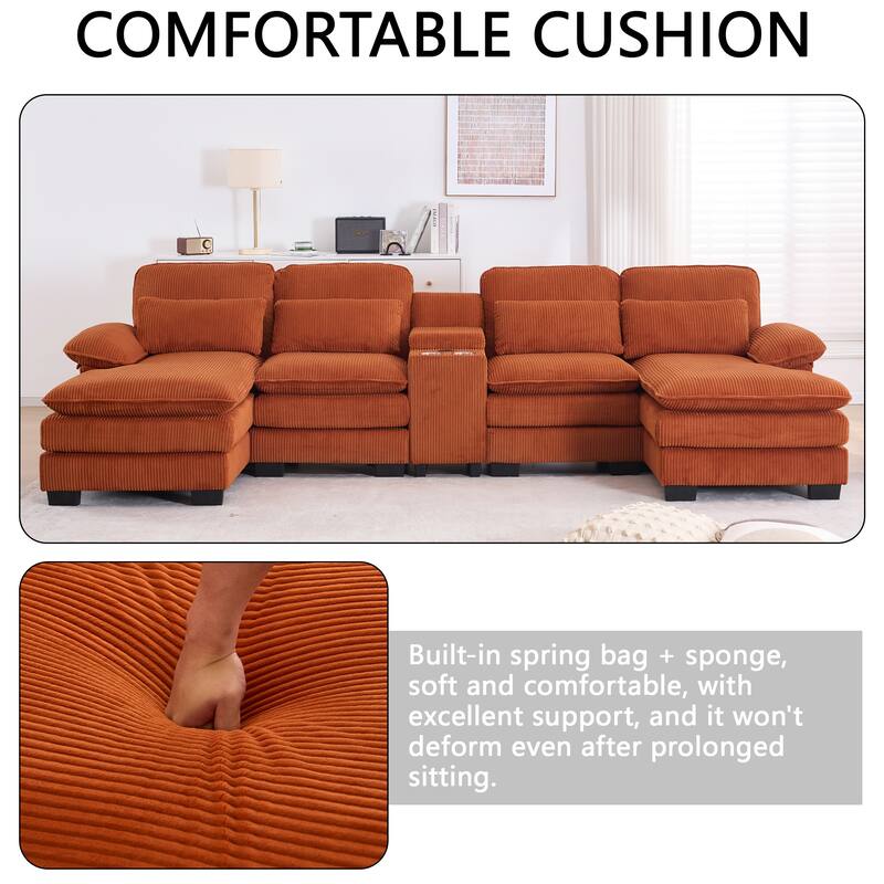 124" Modern Modular Sofa with Double Recliner and USB Port with Center Console