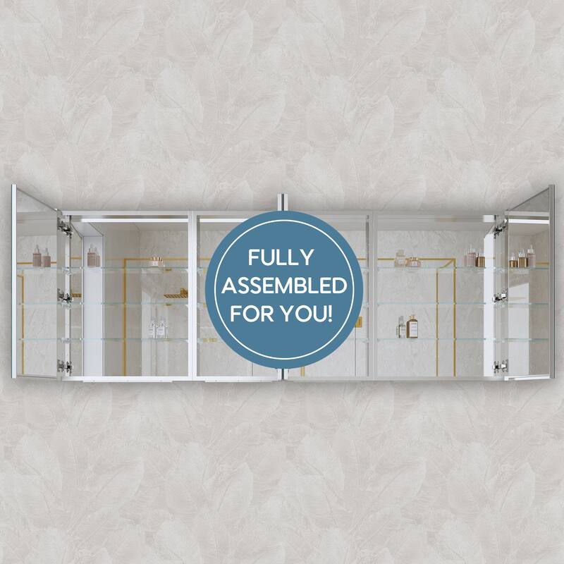 72''/80''W X 30''H Recessed Or Surface Wall Mount Bathroom Medicine Cabinet With Adjustable Glass Shelves