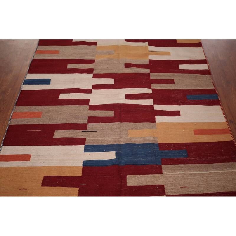 Kilim Qashqai Reversible Persian Vintage Rug Flatweave Wool Carpet - 4'7" X 7'3"