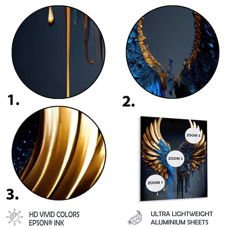 Designart 'Blue And Gold Angel Wings III' Wings Angel Metal Wall Art