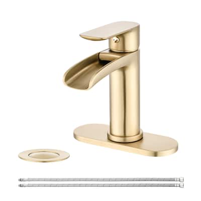 Waterfall Bathroom Faucet Single Handle Bathroom Sink Faucets 1 or 3 Hole with Deck Plate & Overflow Pop Up Drain