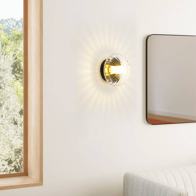 1-Light Modern Retro Clear Textured Glass & Metal Wall/Ceiling Light, Versatile Fixture for Bedroom - 1 Light