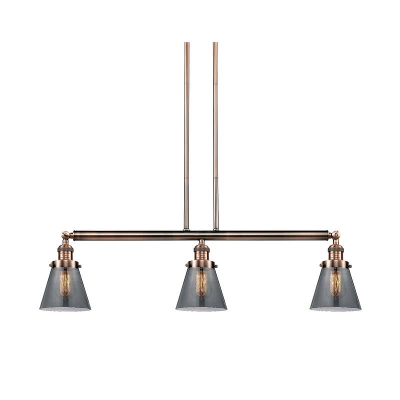Innovations Lighting Small Cone 3 Light 39" Wide Linear Chandelier - Antique Copper / Smoked