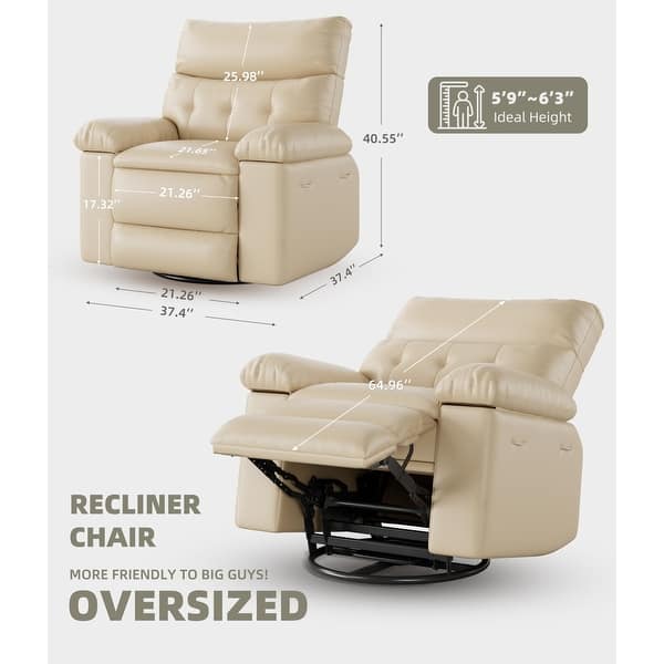 dimension image slide 0 of 5, 37.4" Oversized Manual Recliner with Heat and Massage, 360 Swivel Rocking Chair 21.3" Seat with Cup Holder