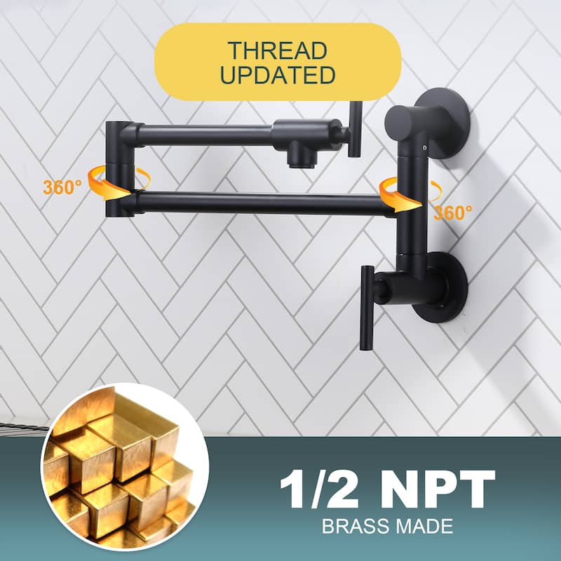 WOWOW Wall Mounted Pot Filler with Control Double Joint Swing Arm