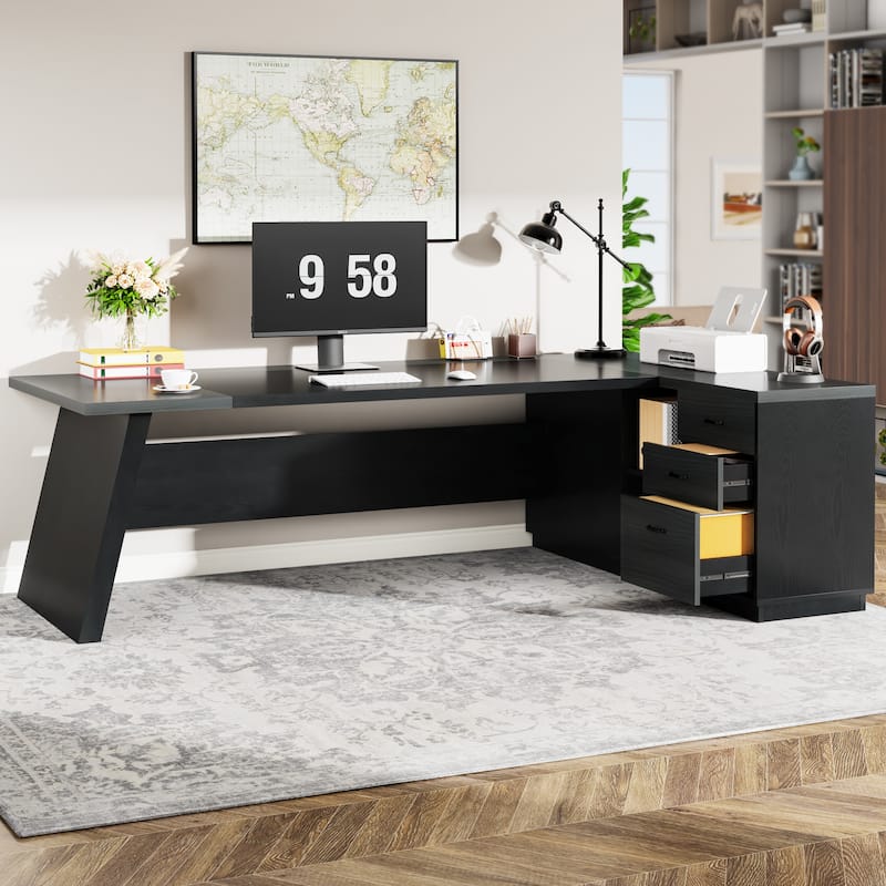 78.7-inch L Shaped Executive Desk with Drawers and Lateral File Cabinet