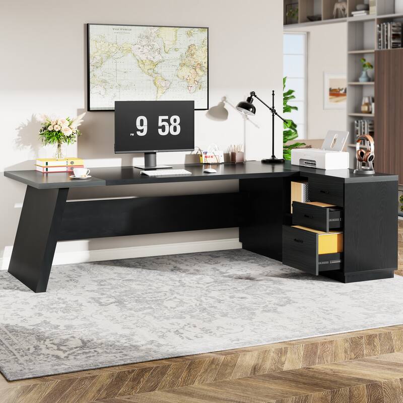 L-shaped Executive Computer Desk with Drawers for Office
