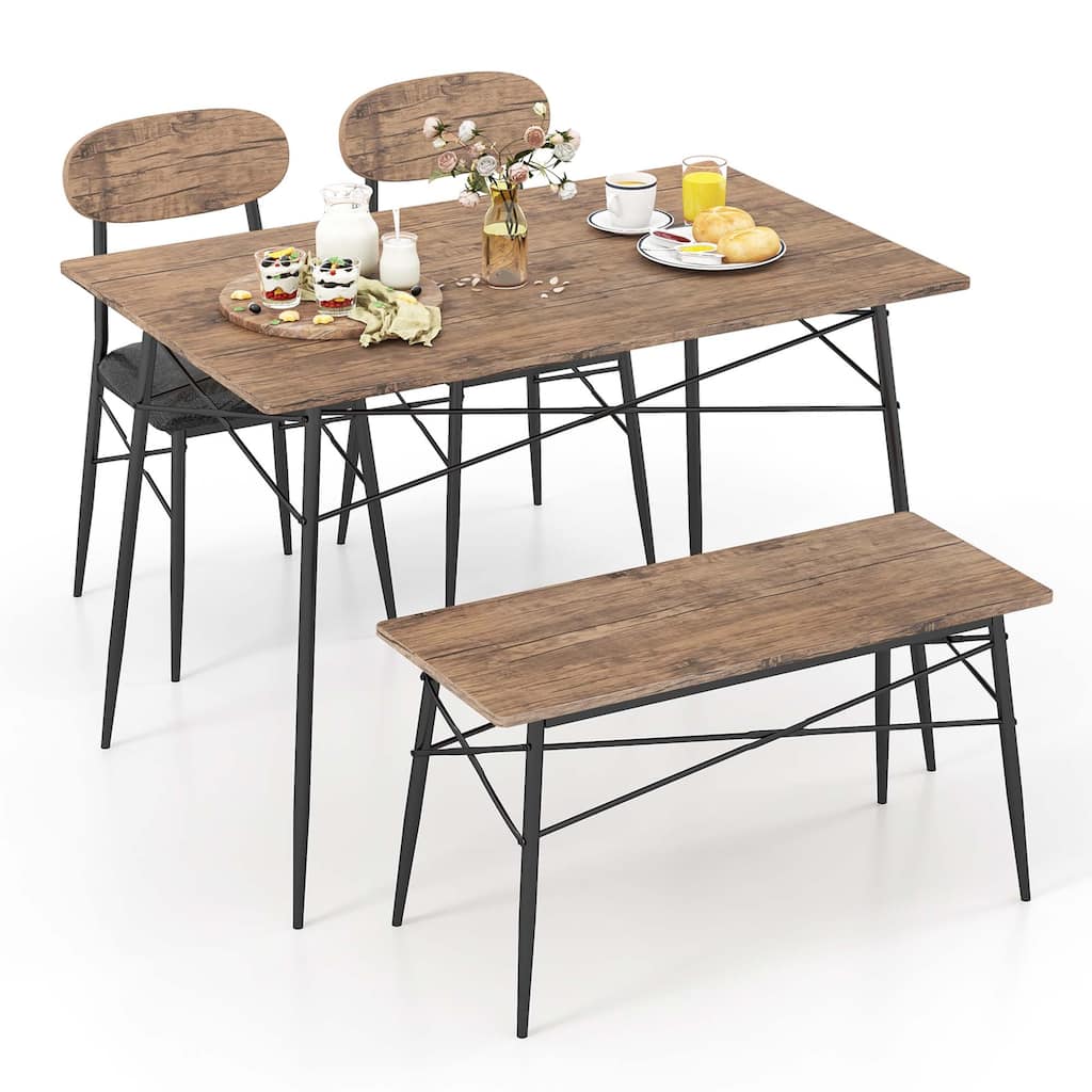 Costway 4 Piece Dining Table Set with Bench & 2 Faux Leather