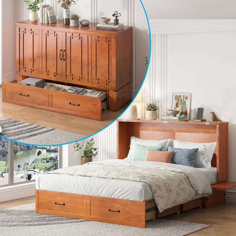 Mixoy Queen Size Murphy Bed with Mattress,Foldable Space-Saving Cube Cabinet Bed