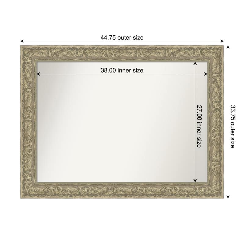 Luxe Non-Beveled Framed Bathroom Vanity Wall Mirror - 45 x 34 in - Luxe Antique Silver