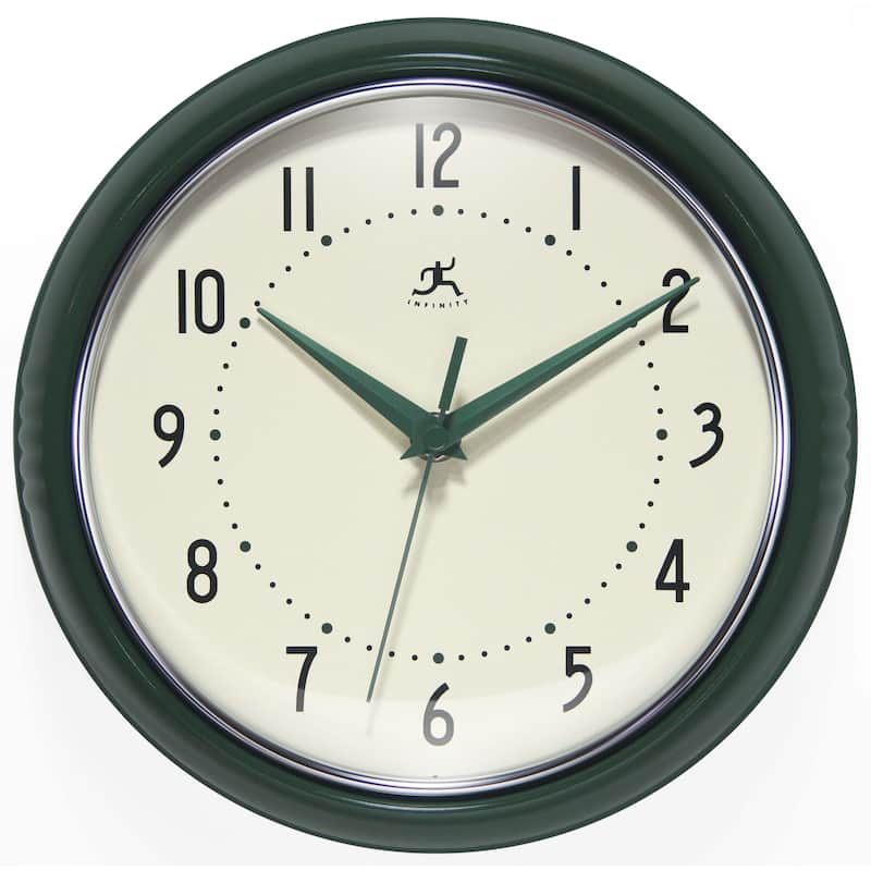 Round Retro Kitchen Wall Clock by Infinity Instruments - 9.5 Inch - Hunter Green