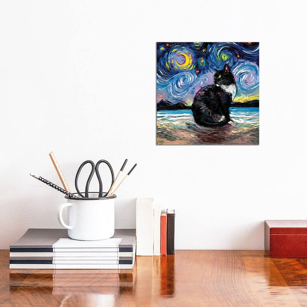 iCanvas "Green Eyed Tuxedo Cat Night" by Aja Trier Canvas Print