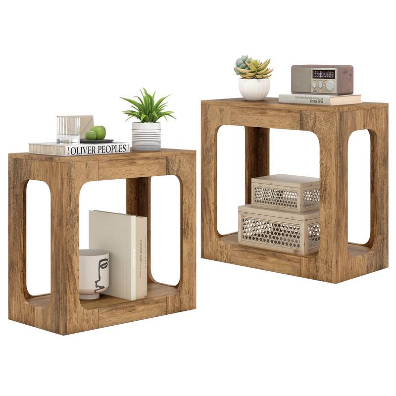 Costway 1/2 PCS 2-Tier End Table with Storage Shelf Hollow-out Design - 2 PCS