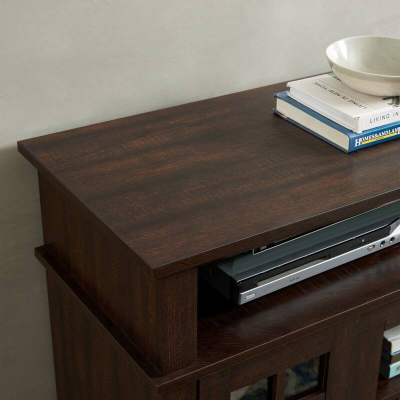 Classic TV Media Stand Modern Entertainment Console for TV Up to 65", Open and Closed Storage Space, Dark Walnut/Black