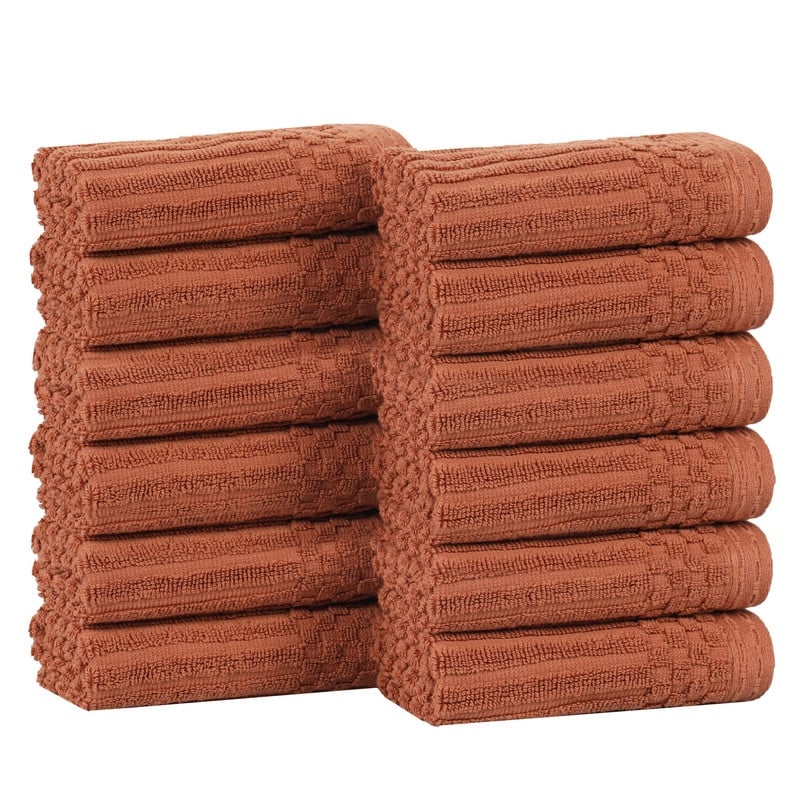 Superior Soho Ribbed Cotton Face Towel/Washcloth Set of 12