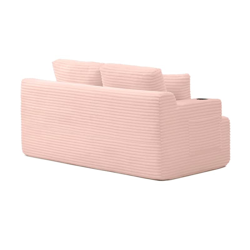 66.5'' Boneless Sofa Couch with 2 Pillows, 2 Seater Sofa Couch Upholstered Loveseat with Side Pocket, Pink