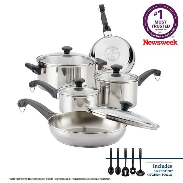 Farberware Classic Series 15 Piece Cookware Set in Stainless Steel, Silver