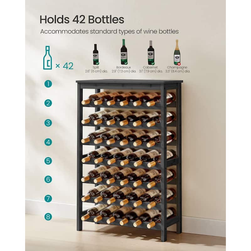 Ink Black 42-Bottle Wicker Wine Rack with 7-Tier Shelves and Tabletop for Home Bar Storage - 11.4"D x 26"W x 39.2"H