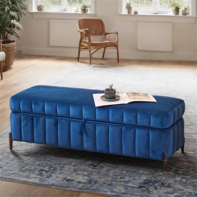 49.21" Upholstered Velvet Storage Bench with Metal Legs for Bedroom