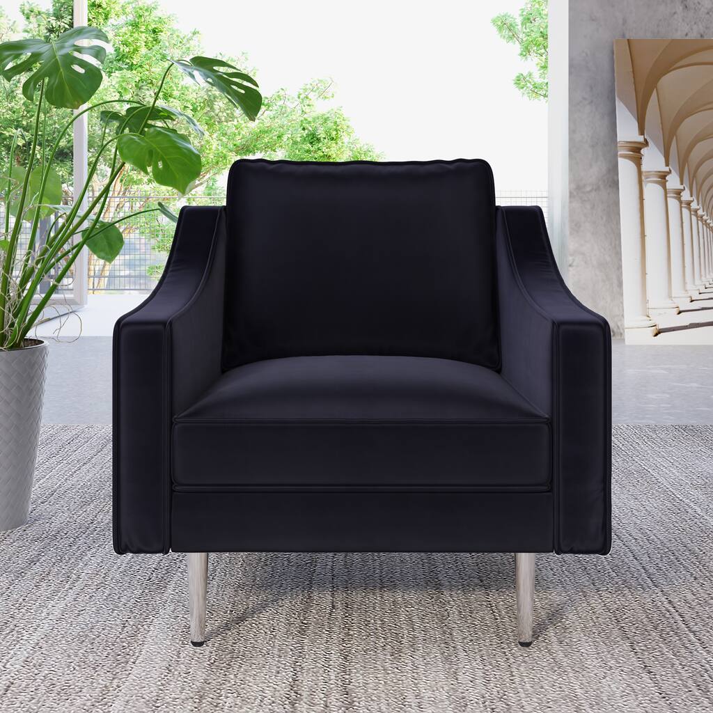 Modern Style Armchair Velvet Upholstered Couch Furniture with Sloped Arms and Metal Legs for Home or Office (1-Seat)
