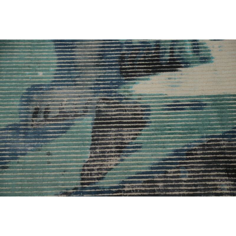 Hand Knotted Oriental Viscose Silk Carpet Modern Animal Pictorial Green Abstract Area Rug - 7' 8'' X 5' 5''