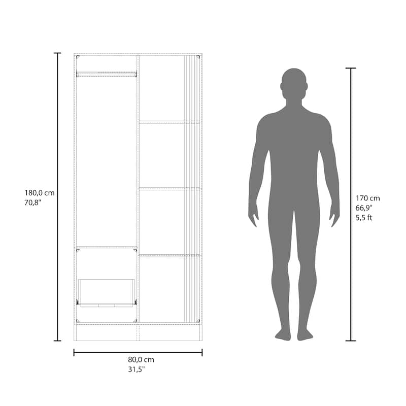 Pekin Modern Wardrobe Organizer with Shelves and Rod, Natural Oak