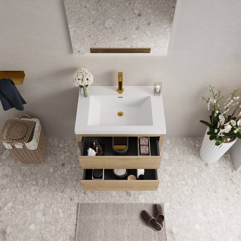 Wall-Mounted Bathroom Vanity with Stone Resin Top
