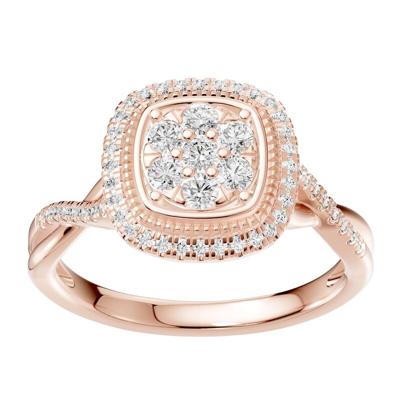 AEON Elysian Bloom Cushion 0.50ct Lab Grown Diamond Cluster Halo Ring - 4.5 - Rose