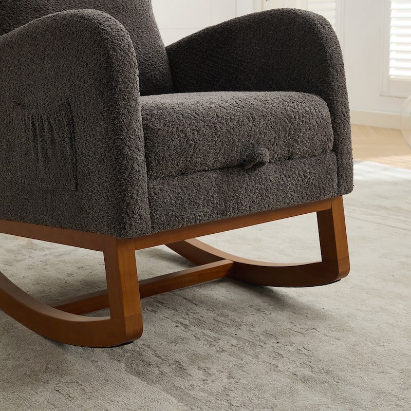 GDFStudio - Amelia Boucle Upholstered Rocking Chair with Retractable Footrest and Wingback Design - 25.4"W