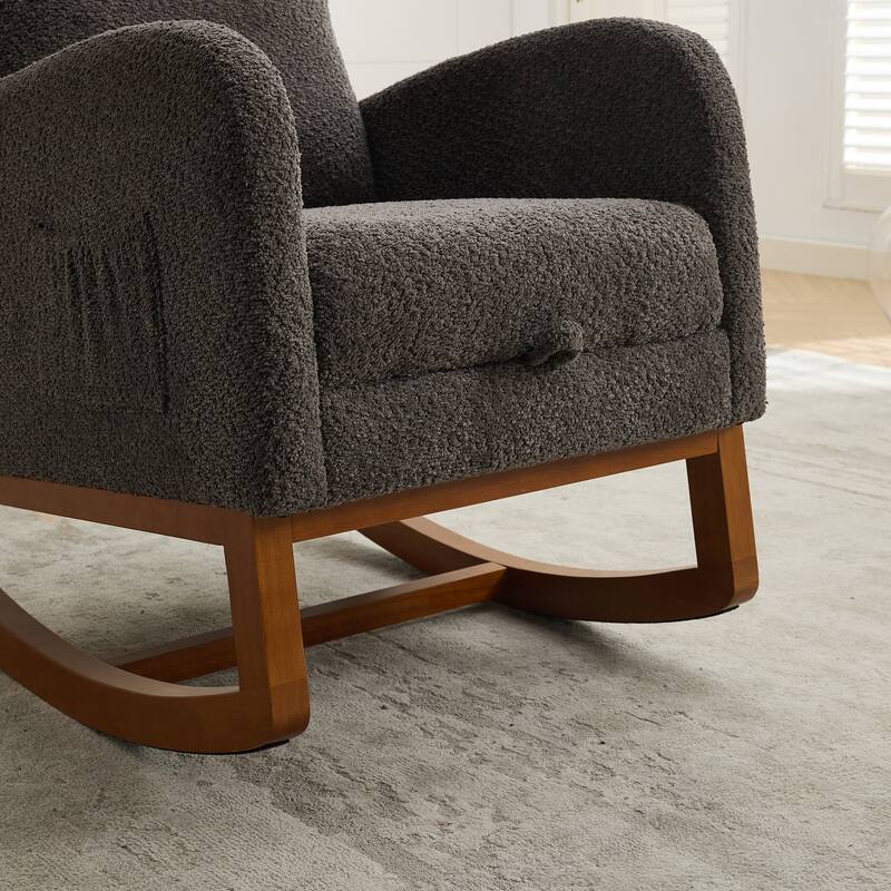 Roomfitters 25.4" Nursery Rocking Chair, High Back Glider with Retractable Footrest and Side Pocket, Charcoal